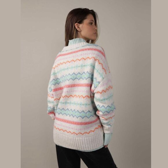 American Eagle Fair Isle Knit Oversized Multicolor Crewneck Sweater Small Womens - Picture 2 of 7